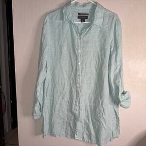 Tahari Women’s Blue 100% Linen Tunic Top (L)